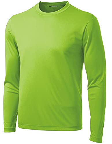 Joe's USA DRI-Equip Long Sleeve Moisture Wicking Athletic Shirt | Large-Lime Shock