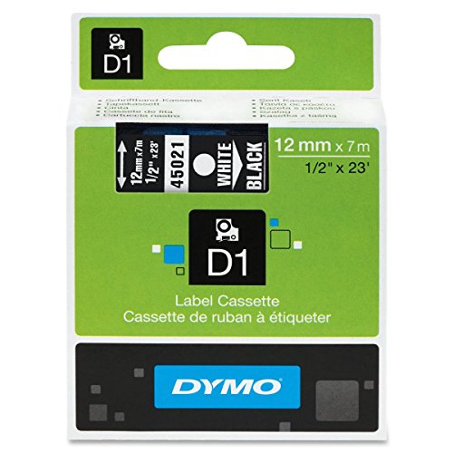 Dymo D1 45021 Tape Cartridge, White On Black, 0.5" X 23'-Black, 2 pk