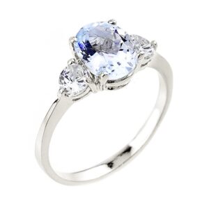 Dainty 14k White Gold Aquamarine 3-Stone Engagement Ring (Size 7.25)