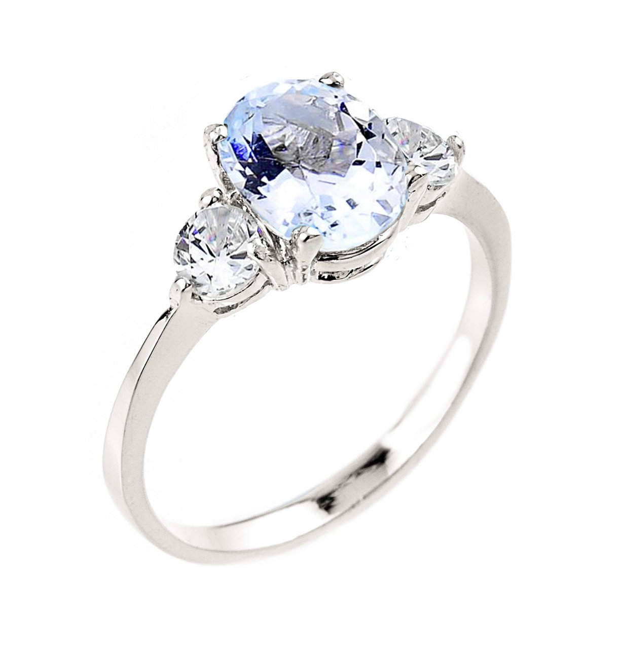 Dainty 14k White Gold Aquamarine 3-Stone Engagement Ring (Size 7.25)