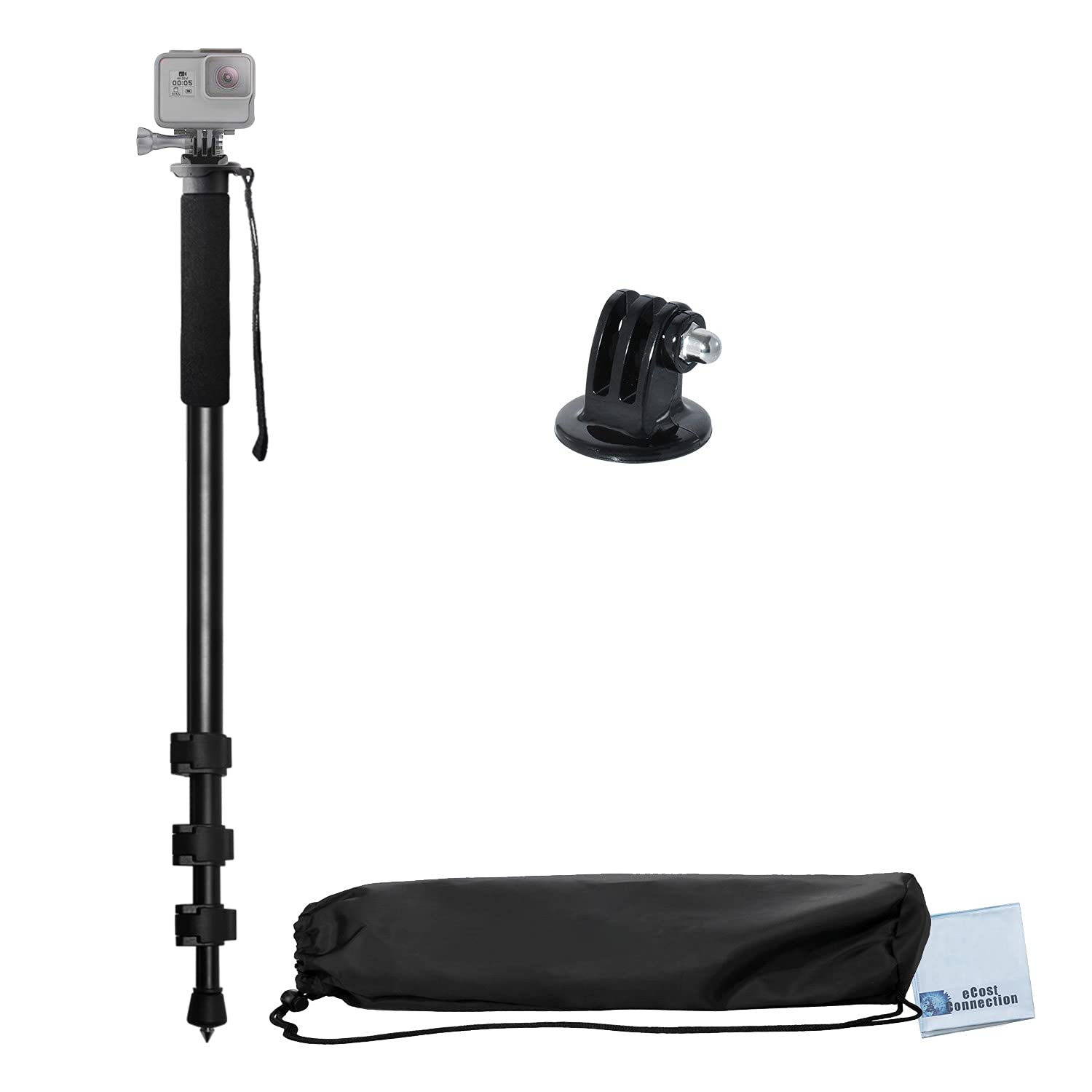 72" Pro Camera Monopod with Quick Release for GoPro HERO1, HERO2, HERO3, HERO3+, HERO4, HERO4 Session, HERO5 Cameras + Tripod Mount + eCostConnection Microfiber Cloth