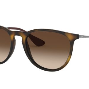 Ray-Ban RB4171F Erika Low Bridge Fit Round Sunglasses, Rubber Havana/Brown Gradient Dark Brown, 54 mm