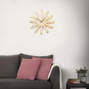 Umbra Ribbonwood Large Modern Wall Clock, Battery Operated, Silent, Non Ticking, Unique, 20" Diameter x 4” Width x 20" Height, Natural