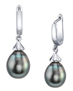 the pearl source 9-10mm drop shape black tahitian south sea cultured pearl elegance earrings for women