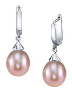 the pearl source 9-10mm drop shape pink freshwater cultured pearl elegance earrings for women