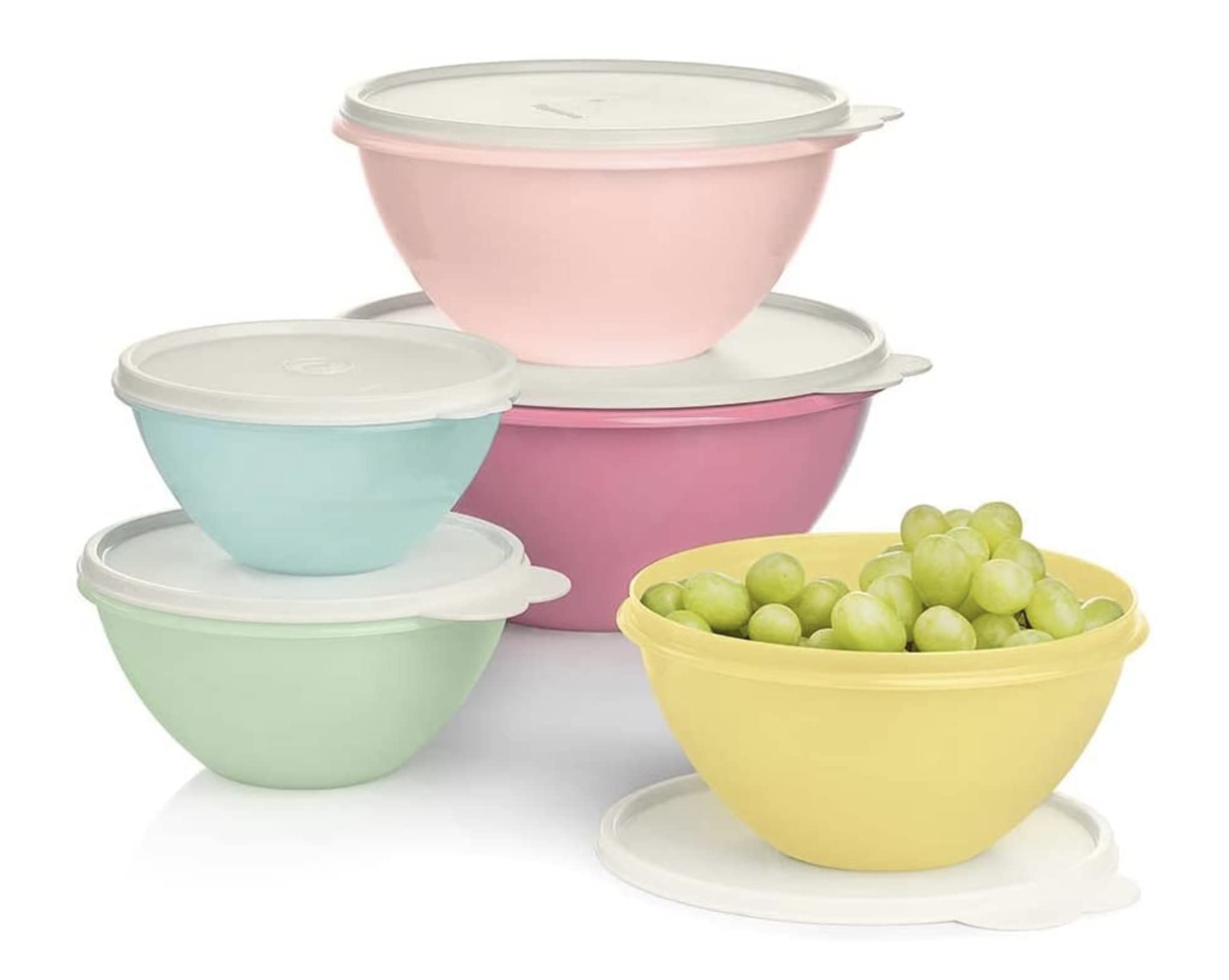 Tupperware Rare Set of 5 Wonderlier Bowls Vintage Pastels Pink Blue Yellow Green