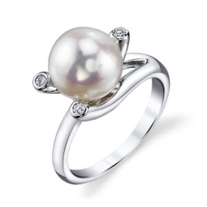 the pearl source 9-10mm genuine white freshwater cultured pearl & cubic zirconia crossed ring for women