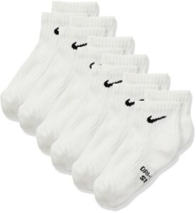 nike kids' unisex everyday cushioned ankle socks (6 pairs), white/black, medium