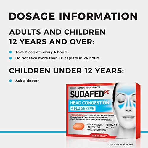 Sudafed PE Head Congestion + Flu Severe Decongestant Tablets for Adults, 24 ct