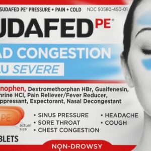 Sudafed PE Head Congestion + Flu Severe Decongestant Tablets for Adults, 24 ct