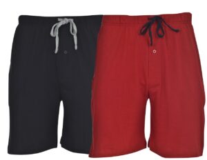 hanes men’s 2-pack cotton-rich jersey blend knit short, 7.5" inseam, red/black, xx-large