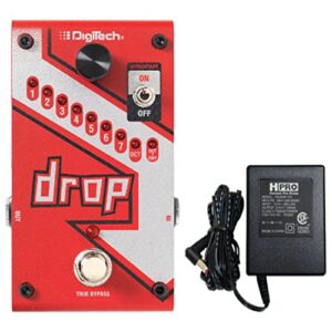 Digitech DROP Compact Polyphonic Drop Tune Pitch Shift Pedal with Momentary Latch Switching and True Bypass with Electronic Power Supply and Patch Pedal Cable