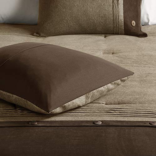 Madison Park Boone Cozy Comforter Set, Faux Suede, Deluxe Hotel Styling All Season Down Alternative Bedding Matching Shams, Decorative Pillow, California King (104 in x 92in), Rustic Brown 7 Piece