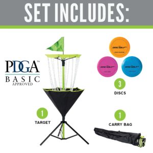 Franklin Sports Disc Golf Basket + Discs Set - Portable Disc Golf Target Basket with Chains - 3 Discs Included - Driver, Mid-Range + Putter