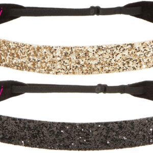 Hipsy Adjustable Non Slip Fashion Wide Bling Glitter Headbands for Women Girls & Teens 2-Pack (Black & Gold)