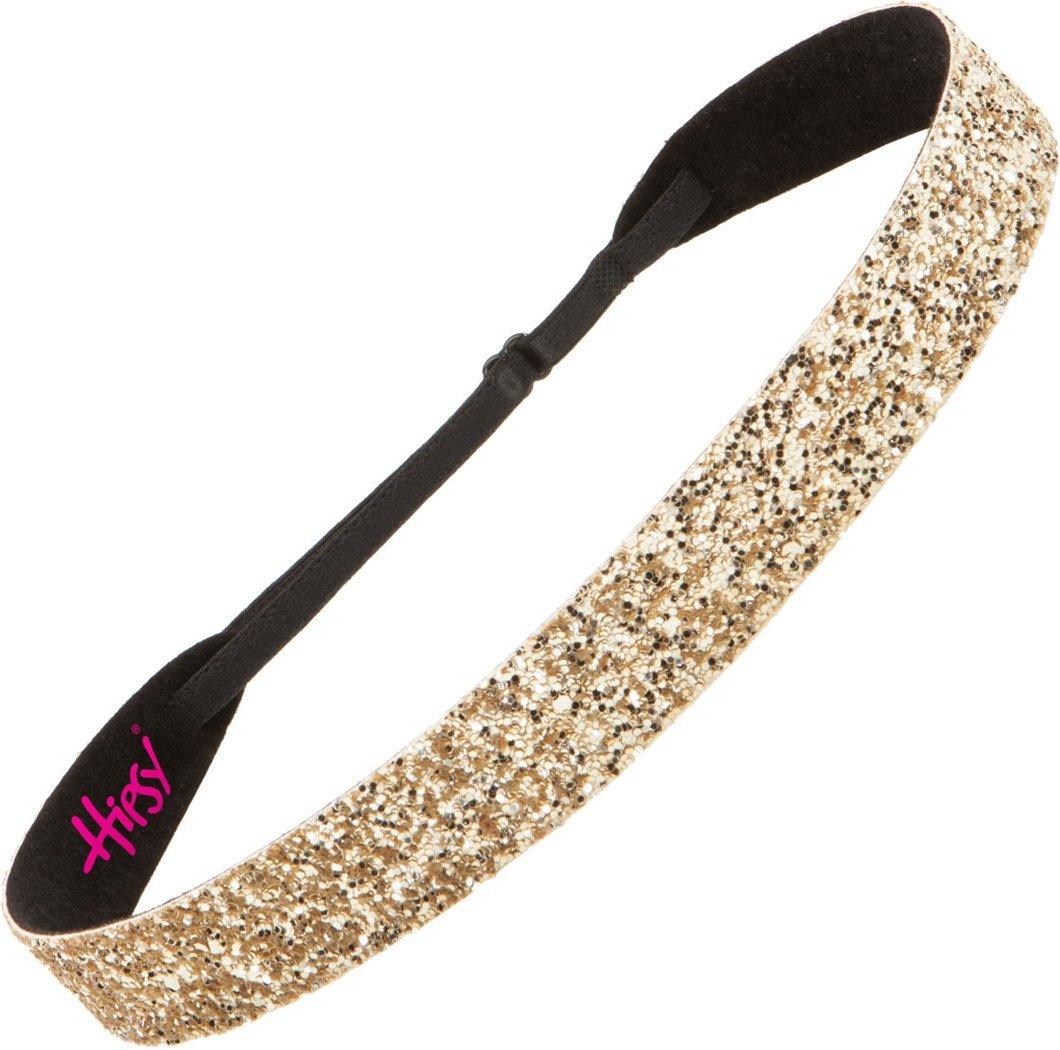 Hipsy Adjustable Non Slip Fashion Wide Bling Glitter Headbands for Women Girls & Teens 2-Pack (Black & Gold)