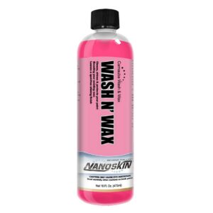 nanoskin wash n' wax wash & wax with carnauba 16 oz. - car wash and car wax cleans & shines in one step | works with foam cannon, foam gun, bucket washes, pressure washer | carnauba wax protection