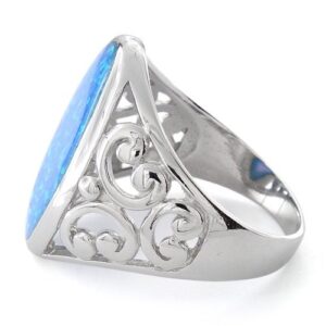 SILVERCLOSEOUT Sterling Silver Oval Created Blue Opal Cocktail Ring - Size 4