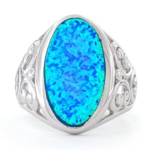 SILVERCLOSEOUT Sterling Silver Oval Created Blue Opal Cocktail Ring - Size 4