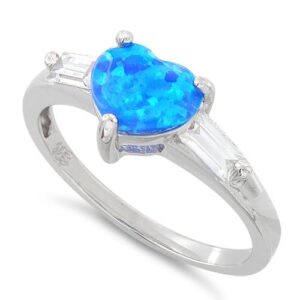 silvercloseout sterling silver created blue opal heart ring - size 9