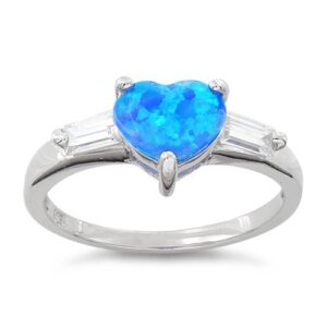 SILVERCLOSEOUT Sterling Silver Created Blue Opal Heart Ring - Size 9