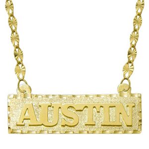 pyramid jewelry 14k yellow gold personalized name plate necklace - style 1 (20 inches, twisted star chain)