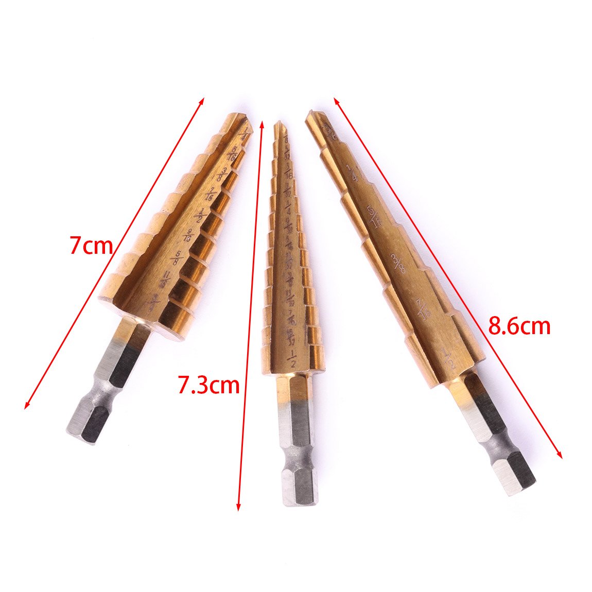 Atoplee 3pcs 1/4 inch Hex Shank Set Titanium Step Drill Bits Uni Step Drill Bit