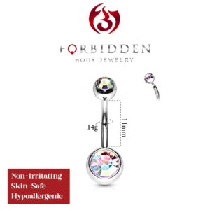 Forbidden Body Jewelry Surgical Steel Internally Threaded Aurora Borealis Double Jeweled CZ Belly Button Ring