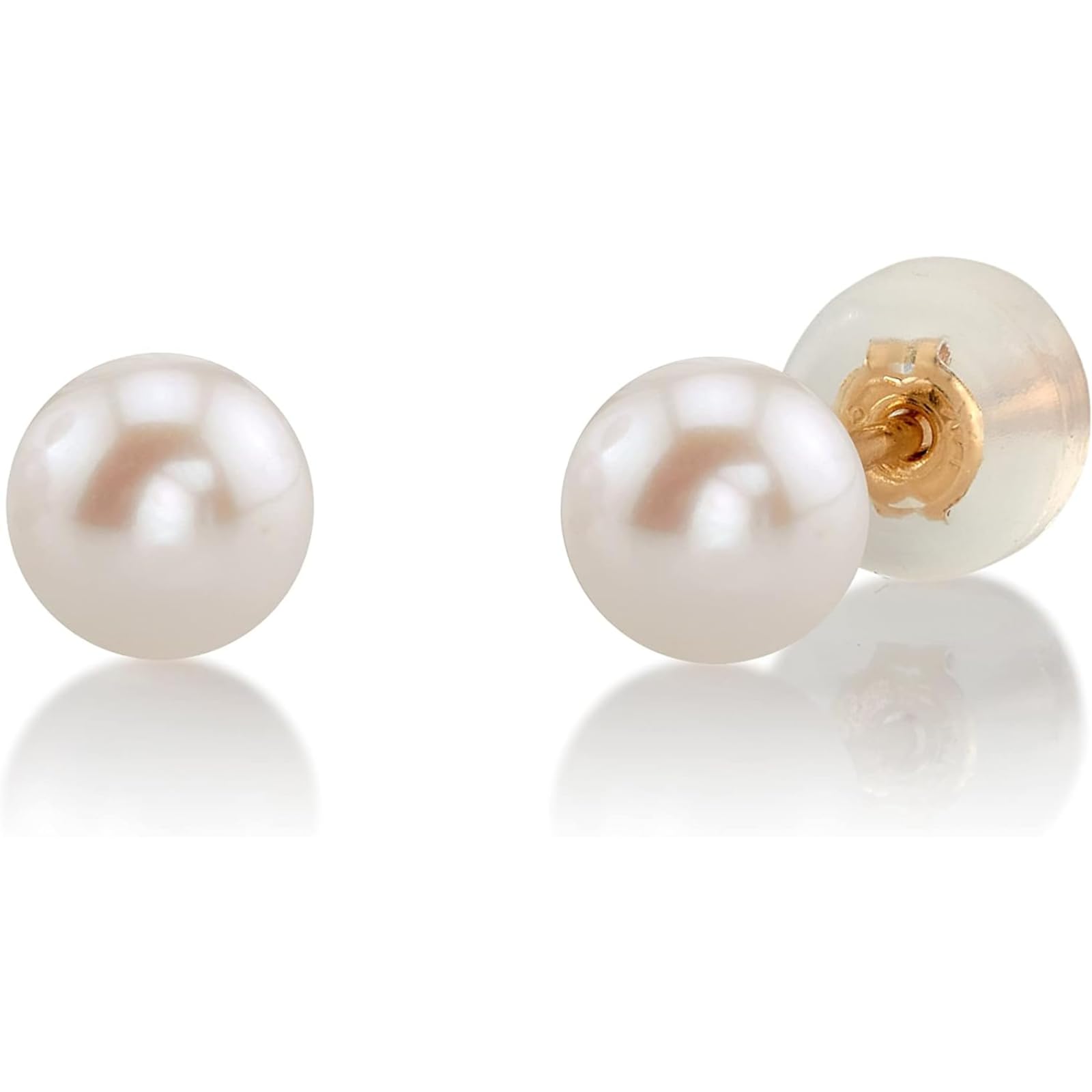 THE PEARL SOURCE 7.0-7.5mm White Japanese Akoya Real Pearl Earrings for Women - 14k Gold Stud Pearl Earrings | Hypoallergenic Earrings with Genuine Cultured Pearls