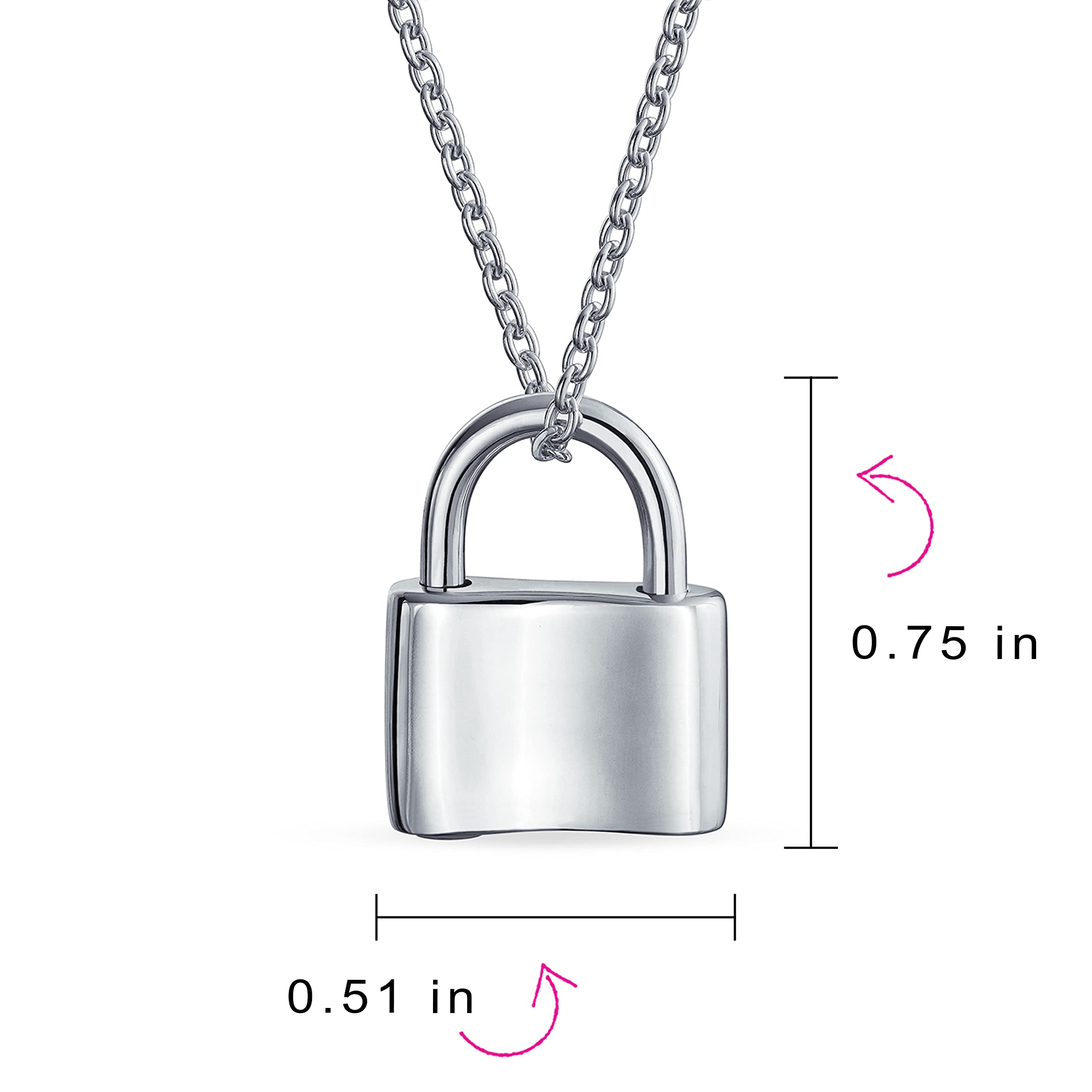 Personalized Initial Alphabet A-Z Monogram Plain Simple Couples Sentimental Functional Lock Pendant Charm Lovers Padlock Necklace For Women Teens .925 Sterling Silver Chain 16 Inch Custom Engraved