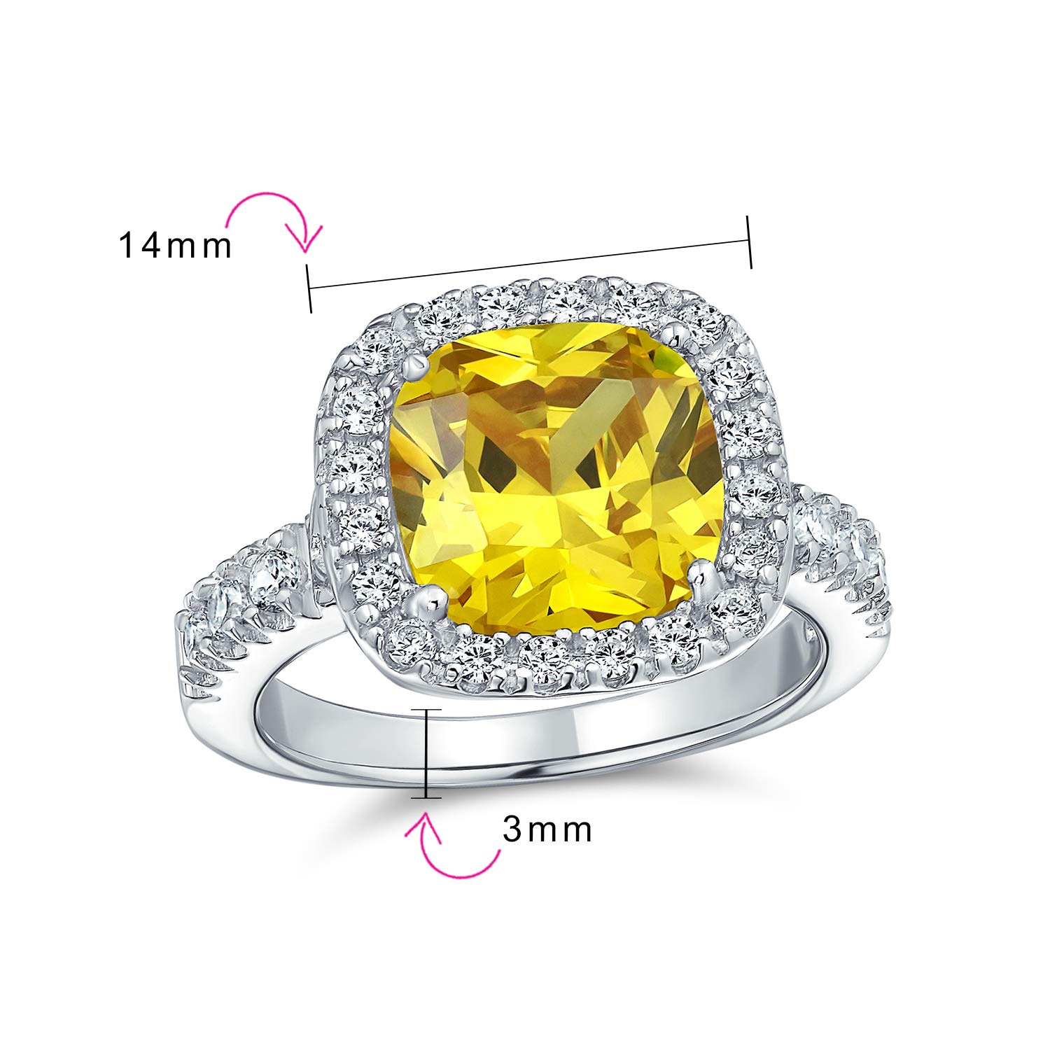 Personalize Classic Timeless 6CT AAA CZ Canary Yellow Halo Square Cushion Cut Statement Engagement Ring For Women Cubic Zirconia Pave Band .925 Sterling Silver Custom Engraved