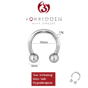 Forbidden Body Jewelry 14g 10mm Surgical Steel Internally Threaded Horseshoe Body Piercing Ring