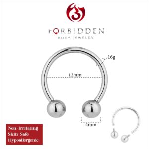 Forbidden Body Jewelry 16g 12mm Surgical Steel Internally Threaded Horseshoe Body Piercing Ring