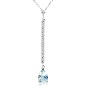 galaxy gold gg 1.8 carat 14k 24" solid white gold necklace with natural diamonds and aquamarine pendant