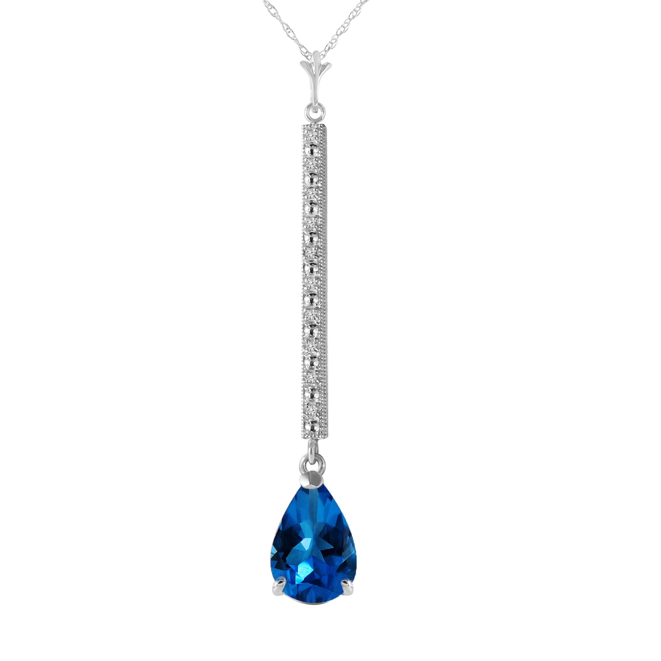 Galaxy Gold GG 1.8 Carat 14k 24" Solid White Gold Necklace with Natural Diamonds and Blue Topaz Pendant