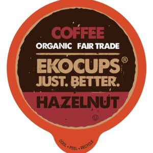 EKOCUPS Organic Hazelnut Flavored Coffee Pods, Extra 30% More Coffee Per Cup, Artisan Fair Trade Medium Roast, Hazelnut Coffee K Cups for Keurig K Cup Machines, Recyclable Pods, 40 Count