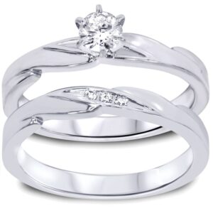 1/4ct diamond engagement wedding ring set 10k white gold - size 8.5