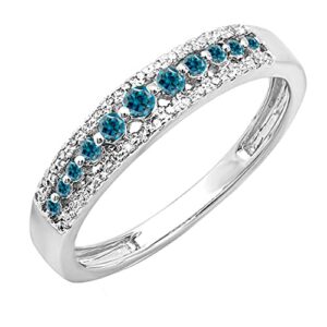 dazzlingrock collection 0.25 carat (ctw) round blue & white diamond triple row anniversary ring for women in 14k white gold size 7