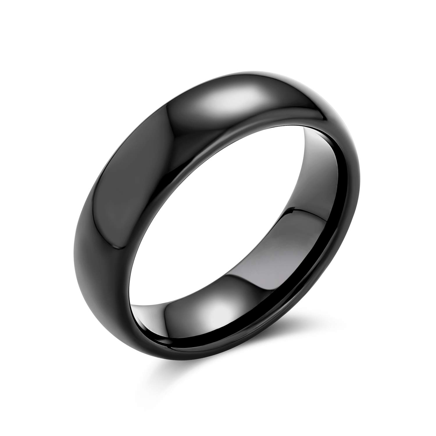 Personalized Simple Dome Black Couples Titanium Wedding Band Ring For Men For Women Comfort Fit 6MM Custom Engraved