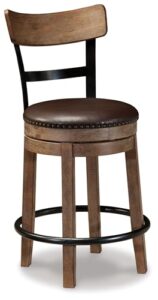 signature design by ashley pinnadel 24.25" modern farmhouse swivel counter height barstool, light brown