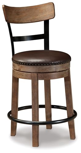 Signature Design by Ashley Pinnadel 24.25" Modern Farmhouse Swivel Counter Height Barstool, Light Brown