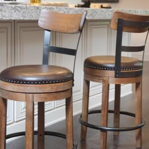 Signature Design by Ashley Pinnadel 24.25" Modern Farmhouse Swivel Counter Height Barstool, Light Brown