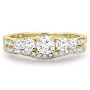 Dazzlingrock Collection 1.50 Carat (Cttw) 14K Round Diamond 5 Stone Engagement Ring Set 1 1/2 CT, Yellow Gold, Size 8.5