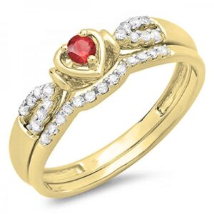 dazzlingrock collection 10k ruby & white diamond heart shaped wedding ring set, yellow gold, size 7