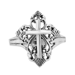 AeraVida Captivating Filigree Cross .925 Sterling Silver Ring | Casual Comfort Fit Silver Rings for Women | Religious | Sterling Silver Rings Sizes (8)