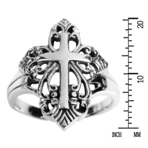 AeraVida Captivating Filigree Cross .925 Sterling Silver Ring | Casual Comfort Fit Silver Rings for Women | Religious | Sterling Silver Rings Sizes (8)