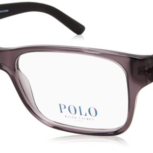 POLO RALPH LAUREN Mens PH2117 Rectangular Prescription Eyewear Frames, Shiny Transparent Grey/Demo Lens, 54 mm