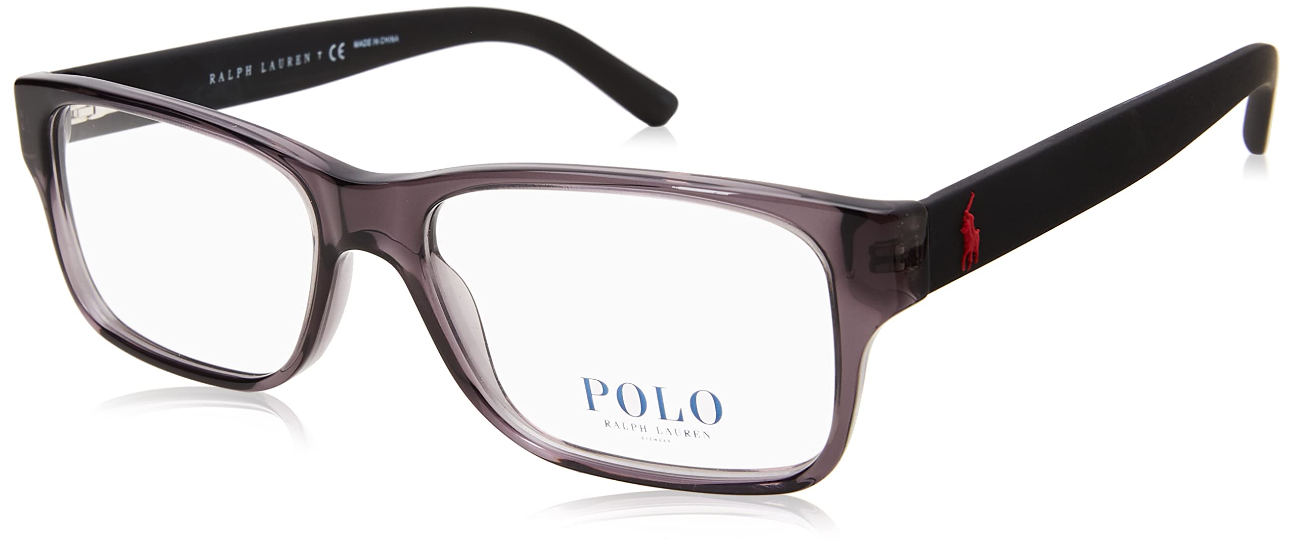 POLO RALPH LAUREN Mens PH2117 Rectangular Prescription Eyewear Frames, Shiny Transparent Grey/Demo Lens, 54 mm