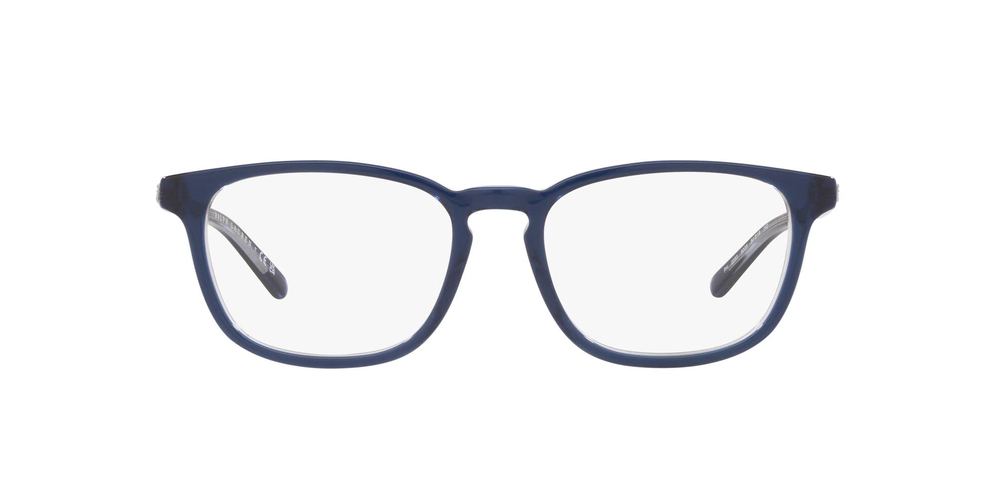 Polo Ralph Lauren Men's PH2117 Rectangular Prescription Eyewear Frames, Shiny Transparent Blue/Demo Lens, 54 mm