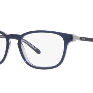 Polo Ralph Lauren Men's PH2117 Rectangular Prescription Eyewear Frames, Shiny Transparent Blue/Demo Lens, 54 mm